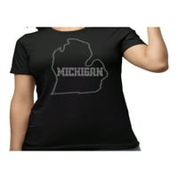 Košulja natežene mape Michigan Rhinestone - Michigan odjeća - Michigan State Tee- Great Lake State-Michigan