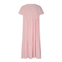 Žene plus veličina modni casual buis V-izrez kratki rukav dugačak haljina s čvrste dresene haljine ružičaste