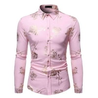 Košulje s dugim rukavima za muške muškarče noćni klub Shiny Golden 3D ružičasti tanak tipka za spuštena