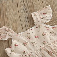 Mali djevojka modna cvjetna haljina casual kvadratna ogrlica s rukavima s rukavima s rukavima