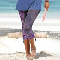 Ženske nogavice joge Capri hlače opuštene cvjetne pantalone za crtanje Modni elastični struk trčanje sportski potez PURPLE XXL
