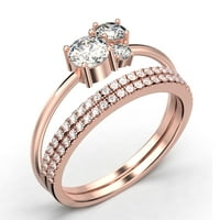 Jedinstveni kamen minimalistički 1. karat okrugli rez dijamantski prsten za angažman, prsten od trilog, vjenčani prsten u srebru s 18k ružičastog zlata, Trio set, podudaranje, podudaranje