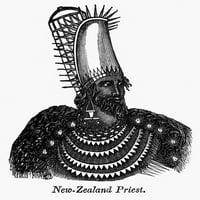 Novi Zeland: Maori Priest. Na Maori Priest u svojoj tradicionalnoj haljini. Graviranje drveta, 19. vek.