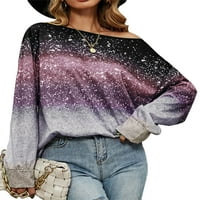 Ženska boja blok majica Labavi rad majica sa ramena COMFY Dnevni odjeća Tee Sivi XL
