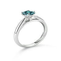 Gem Stone King 10k Bijeli zlato Plavi Moissite Solitaire Angažman prsten za žene