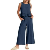 ManXivoo ženske ljetne odjeće bez rukava s rukavima usjev gornje i široke hlače za noge postavljene