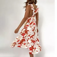 Sandresses za ženska haljina za sunčanje V-izrez bez rukava Cvjetni crveni s