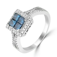 Spectrum Boja žena 1. Carat T.W. Postavite kanal Okvir za jastuk plavi i bijeli dijamantni prsten za