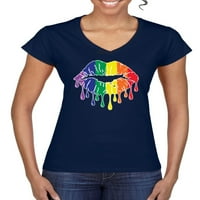 Rainbow LGBTQ Gay Pride Supping usne LGBT ponos ženski standard V-izrez Tee, kraljevska, x-velika