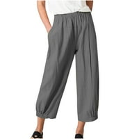 AMLBB ženske pamučne pantalone casual visoke strukske solidne boje elastične labave hlače ravne široke