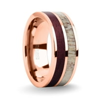 Purpleheart Wood, Antler Inlay Rose Gold Titanium Vjenčani prsten ,, Veličina 11.5