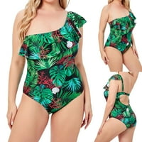 Ženski jedno kupaće kupaći kostimi s jednim ramenim kupaćim kostimima visokog struka tropskog ispisa