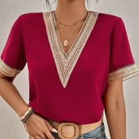 Ženski kratki rukav V izrez Trendy Loop Fit Ljetna majica Modni labavi fit mekani kombinirani bluze