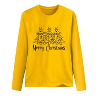 Smiješne božićne majice za žene vesele božićnu drvcu cvjetni dugi rukav okrugli vrat majica žuti s
