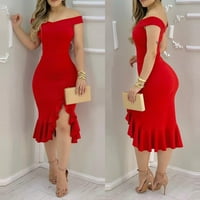 Dasayo Crvene večernje haljine za žene elegantne žene modna čvrsta haljina obična hladno ramena haljina