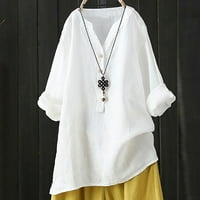Ženska bluza Ženska V-izrez dugih rukava s dugim rukavima pamučna i posteljina košulja za majice Ljetne