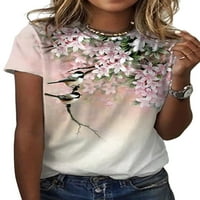 Cindysus majica s kratkim rukavima za žene cvjetni print boemski praznični vrhovi pulover Crew vrat