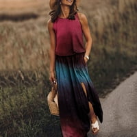 Ženska labava udobnost džepna vilica za otvaranje haljina trendi gradijentna boja Summer bez rukava