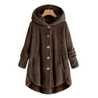 Dyfzdhu Plus size zimski kaputi za žene s gumb-dolje labave dugih rukava toplo s kapuljačom kafe kafa
