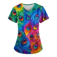 Ženske vrhove Grafički print kratkih rukava Bluza Labavi ženski majica Crew Neck Summer Multicolor 2xl