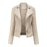 FESFESFES kožna jakna za žene Ležerne prilike ugodno Soild Dugi rukav na vrhu jakne na otvoreno odjeća