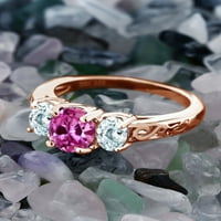 Gem kameni kralj 18k ruža pozlaćena srebrna ružičasta stvorena safir i nebo plavi akvamarinski filigranski stil kameni prsten za žene