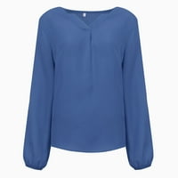 Ženski vrhovi dugih rukava casual bluza Čvrsta žena vruća prodaja V-izrez TEE Bluuses Blue 2xl