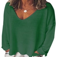 Plus veličina Ženska majica dugih rukava Plain V izrez Tunic Tops bluza