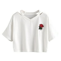 Žene ruže kratki rukav Ležerni majica V izrez prsluk bluza Dame vrhovi na klirensu