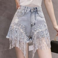 Traperice za žene Ženski povremeni modni trend Tassel Pearl Hot Diamond Trake Shars High Struk Jeans