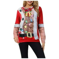 HGW Božićna odjeća Ženska zimska moda toplo ispis dugih rukava s dugim rukavima, pulover za bluzu