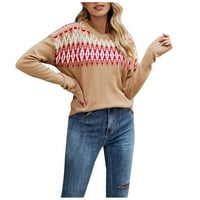 Dezed Womens Dukseri Modni casual retro boja Kontrastni ispis pletenja dugih rukava okrugli džemper