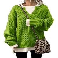 Cindysus dame pletiva kabel pletene pulover skakač na vrhu casual džemper zeleni s