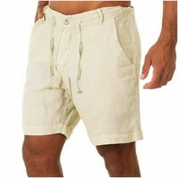 Beige muške kratke hlače modne muškarče pamučne posteljine casual pantalone gumbi za spajanje pojačanih