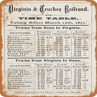 Metalni znak - Virginia & Truckee RR Time Table - Vintage Rusty Look