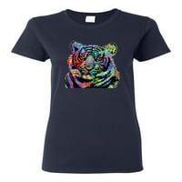 Cool Rainbow Neon Trippy Jungle Tiger Eyes Oko Ljubav životinja Ženska grafička majica, Mornary, 3xl