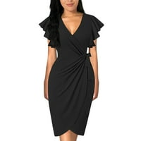 Žene Ljeto Ležerne prilike, čvrsta haljina V-izrez kratki rukav kratke žene haljine crne m