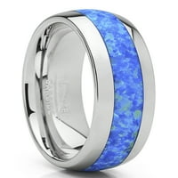Muški volfram Carbide Vjenčani prsten za svame s plavim zelenim simuliranim opalnim inlay 7