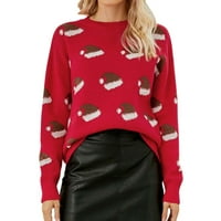 Božićni džemper Ženski okrugli vrat Duks dugih rukava crtani uzorak pletiv mekani džemper crveni xl