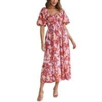 Ženska hladna ramena boemska cvjetna haljina s kratkim rukavima dugačka maxi ljetna plaža ljuljačka