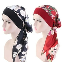Rygai Women Monset Vintage Imitacija Svilena cvjetna tiska Duga kosa Lady Turbans za spavanje vino crveno
