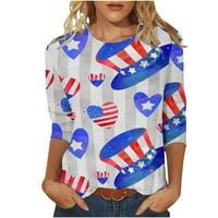 Ayolanni Ženska američka košulja za zastavu Ženska modna tiskana majica Srednjove rukava Bluza Crewneck