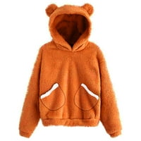 Gotyou Proljetni vrhovi ženske dugih rukava runa fleece-dugim medvjedama Fuzzy hoodie pulover narandžasti