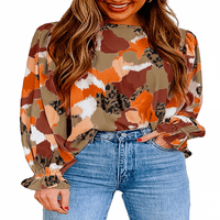 Ženska višebojna apstraktna ispisana bluza s dugim rukavima narandžasta L