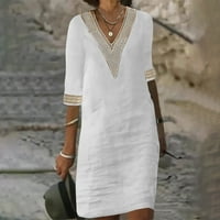Plus veličina haljina za žene Ljeto casual V-izrez Solid Boja haljina s kratkim rukavima bijela