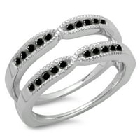 DazzlingRock kolekcija 0. Carat 14k okrugli Black Diamond Millgrain Wedding Band Guard Ring CT, bijelo