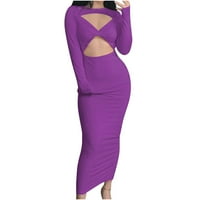 Poliester, Spande Maxi haljine za žene s kapuljačom s dugim rukavima Purple L