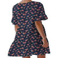 Voguele Ladies majica haljina kratke mini haljine cvjetni ispis ljetna sreća za odmor labava slika l