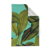 Štampani ručnik za čaj, platno pamučno platno - dlan tropsko plavi listovi botanički zeleni otok banana