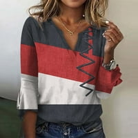 Apepal Žene Ležerne prilike V-izrez T-majice Labavi puff kratkih rukava Tunički bluze Navy M